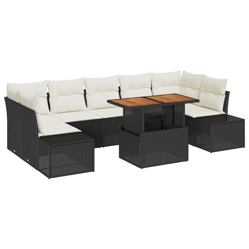Garten-Sofa-Set mit Speicher 8 pcs Schwarz Poly Rattan